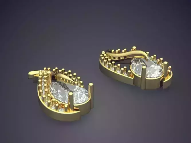Rain Drop Shaped Earrings With Diamonds P 1909 3 3D print model