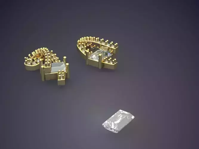 Note Shaped Earrings With Square Diamonds P 1907 2 3D print model