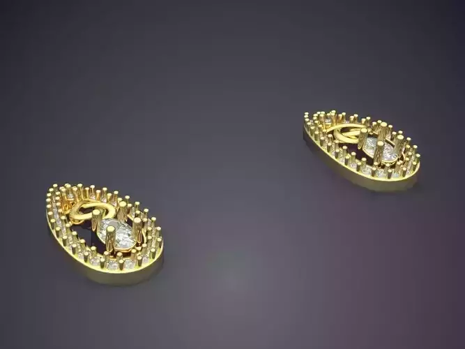 Rain Drops Shaped Earrings With Diamonds On Sides P 1825 2 3D print model