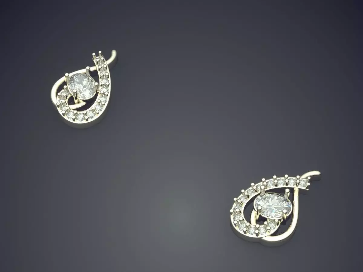 Earrings With A Diamond In The Middle P 1815 2 3D print model_1