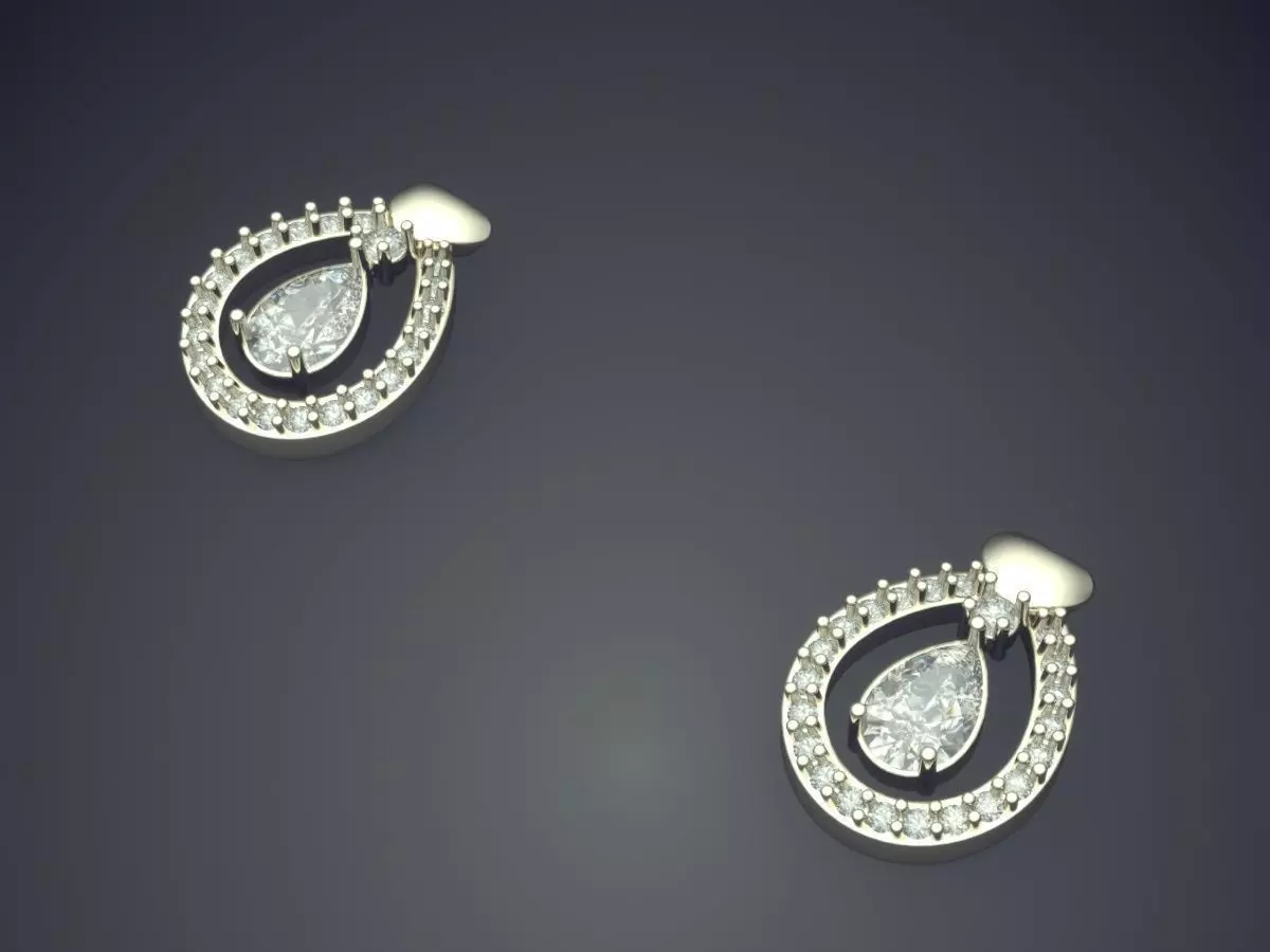 Earrings With Hanging Diamond In The Middle P 1811 2 3D print model_1
