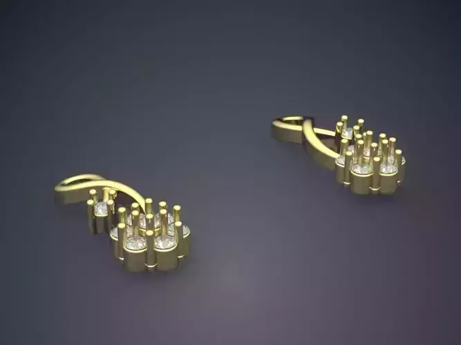 Thin Earrings With Flower Shaped Diamond P 1809 2 3D print model