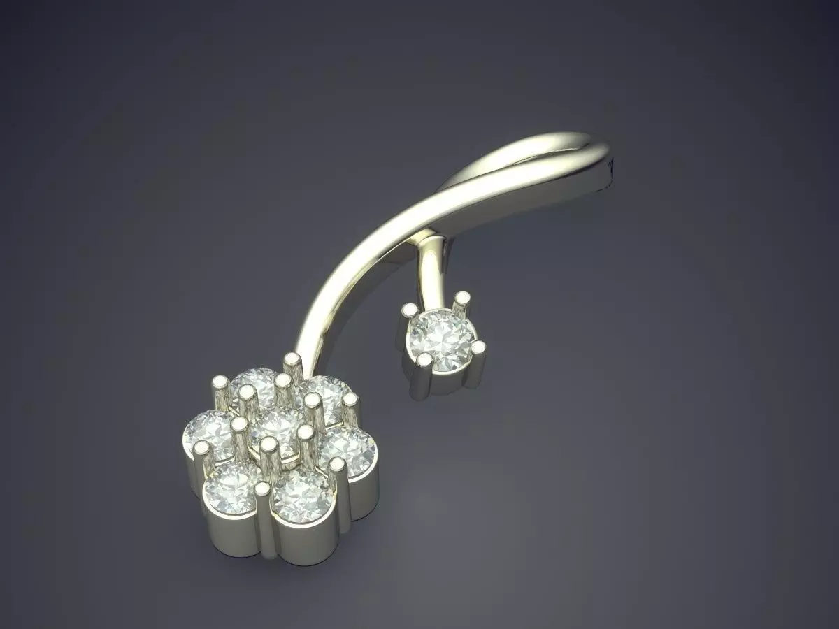 Flower Motif Pendant With Diamonds P-1809 3D print model_1