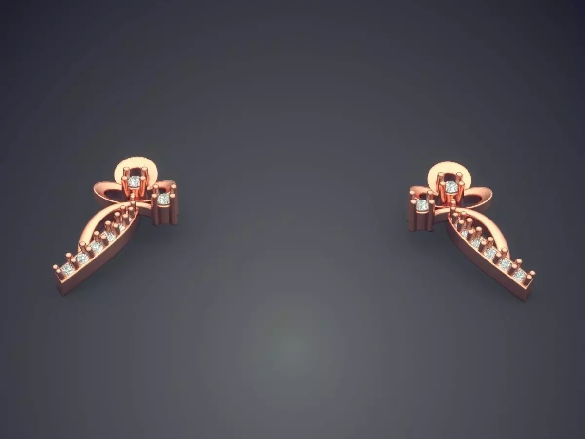 Cute Earrings With Two Small Diamonds P 1807 2 3D print model_2