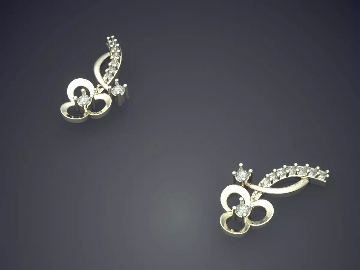 Cute Earrings With Two Small Diamonds P 1807 2 3D print model_1