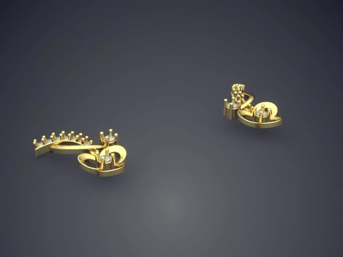 Cute Earrings With Two Small Diamonds P 1807 2 3D print model_0