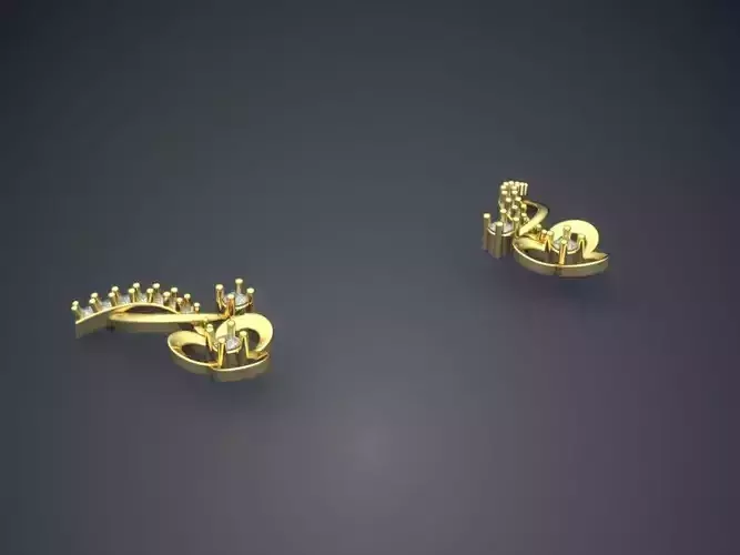Cute Earrings With Two Small Diamonds P 1807 2 3D print model