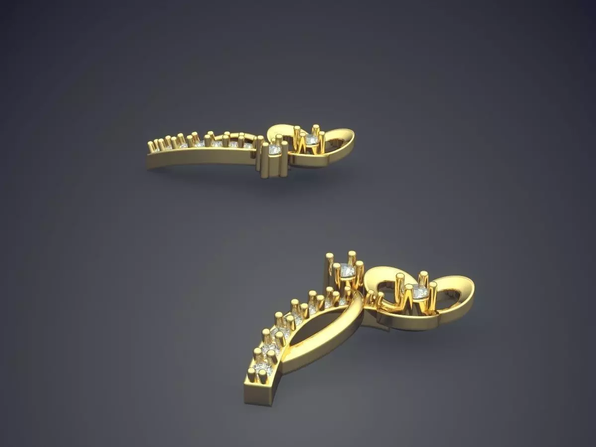 Cute Earrings With Two Small Diamonds P 1807 2 3D print model_3