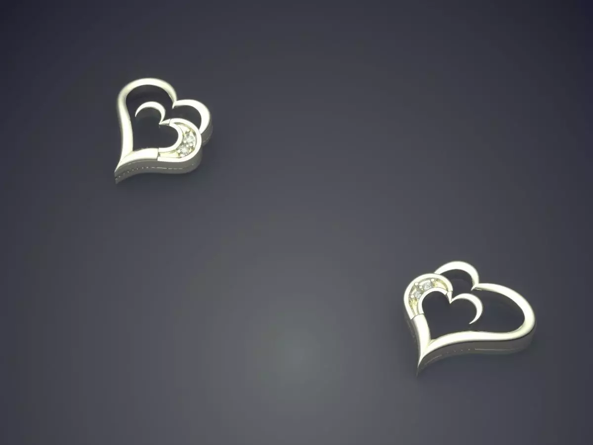Heart Shape Earrings With Diamonds  3D print model_1