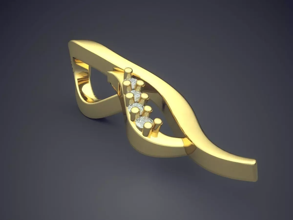 Pendant gold ring with diamonds 3D print model_0