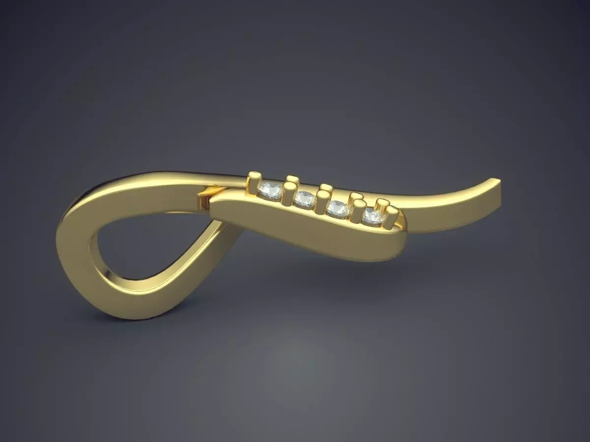 Pendant gold ring with diamonds 3D print model_3