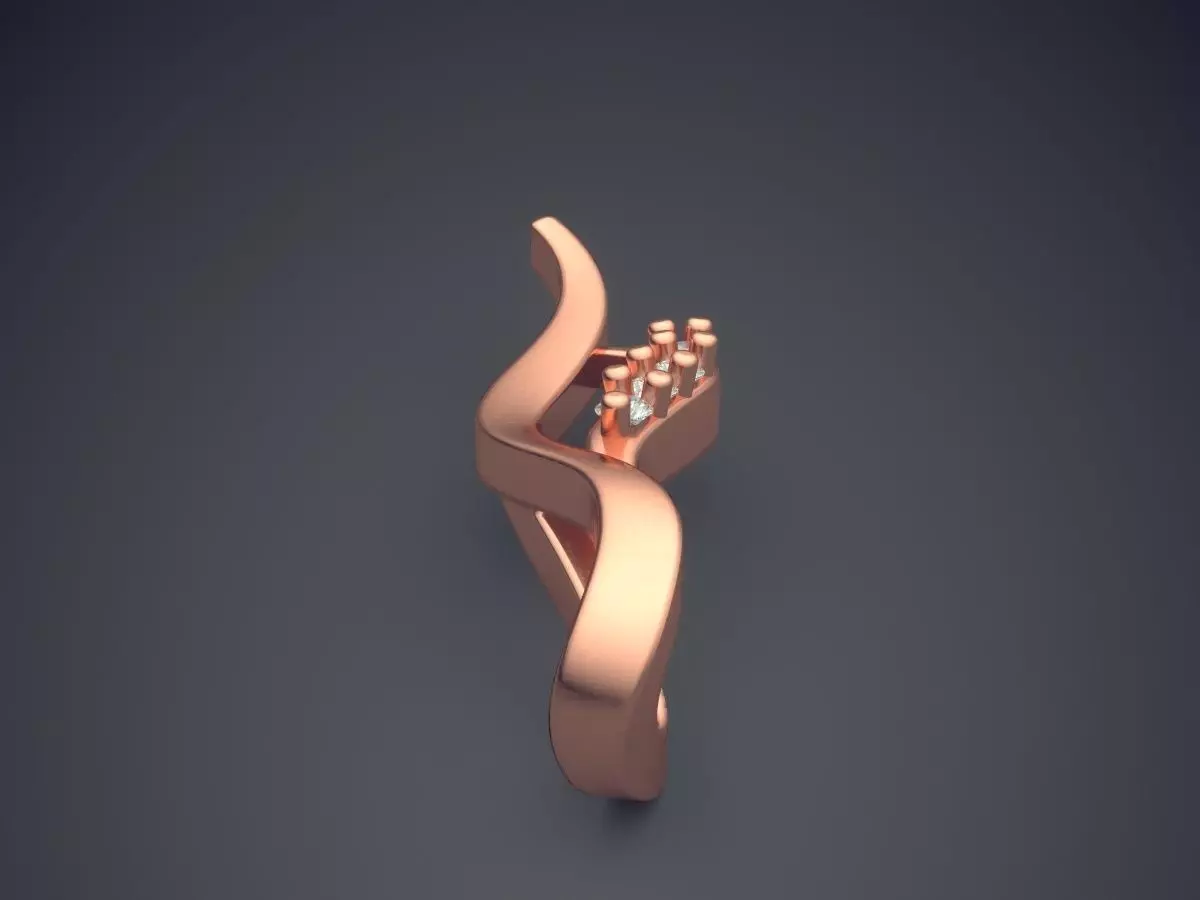 Pendant gold ring with diamonds 3D print model_2