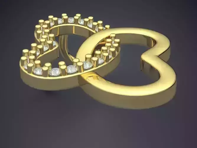 Pendant gold heart shaped brooch with diamonds 3D print model