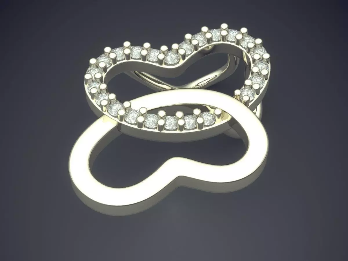 Pendant gold heart shaped brooch with diamonds 3D print model_1