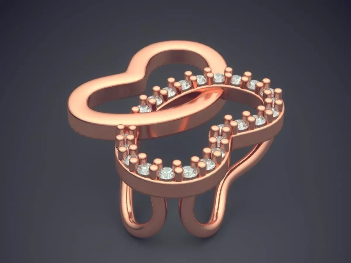 Pendant gold heart shaped brooch with diamonds 3D print model_2