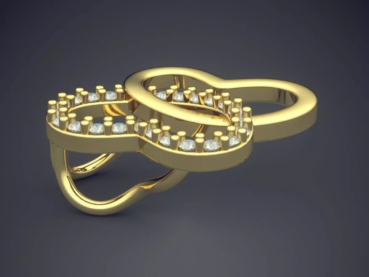 Pendant gold heart shaped brooch with diamonds 3D print model_3