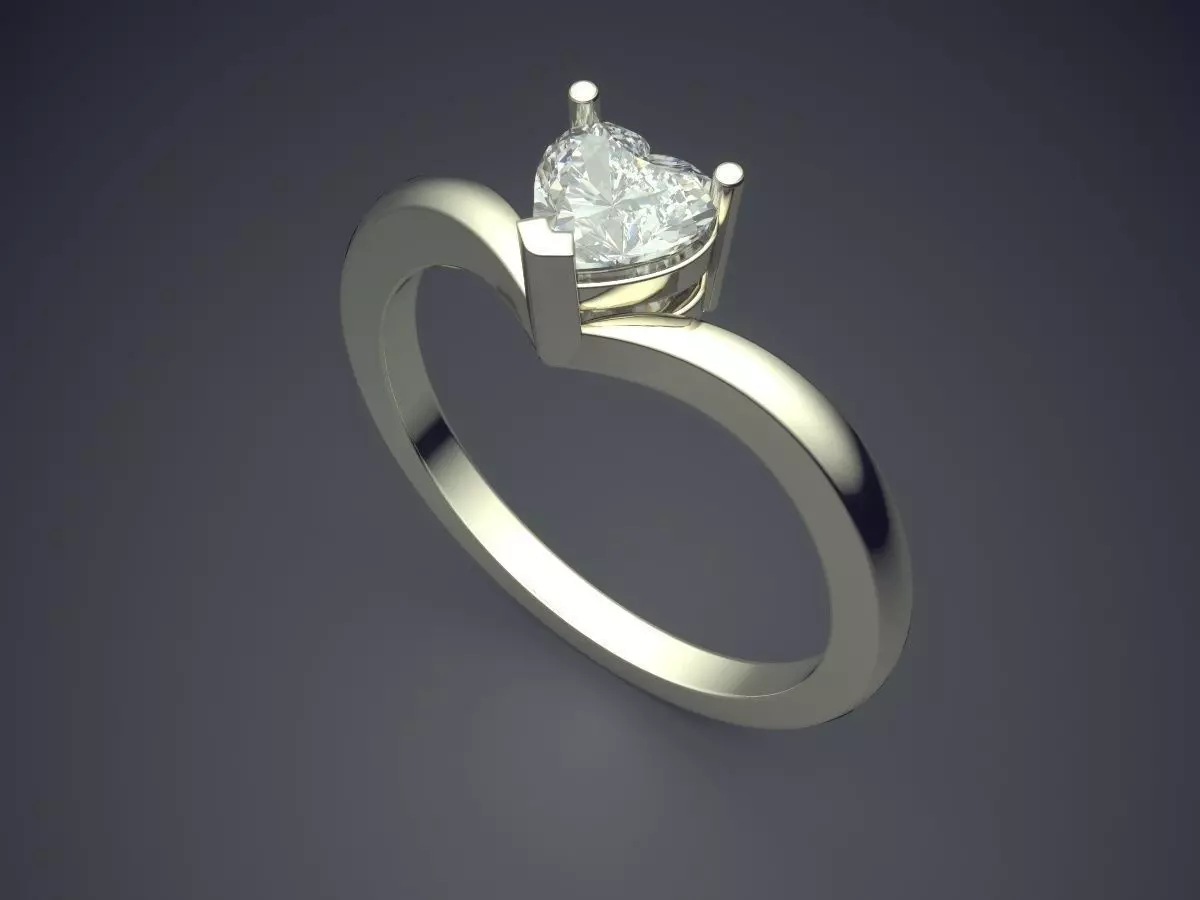 Ring With Heart Shape Diamond 3D print model_1