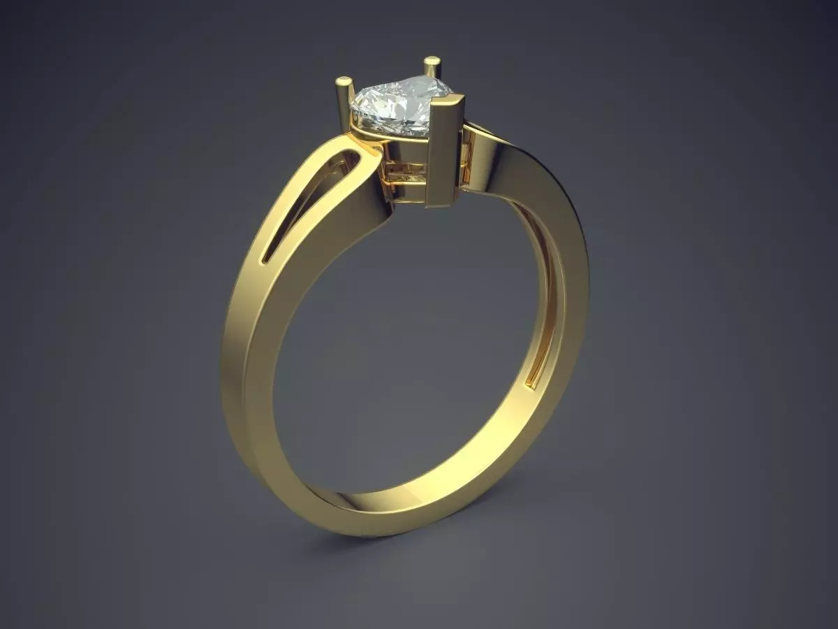Ring With Heart Shape Diamond 3D print model_0