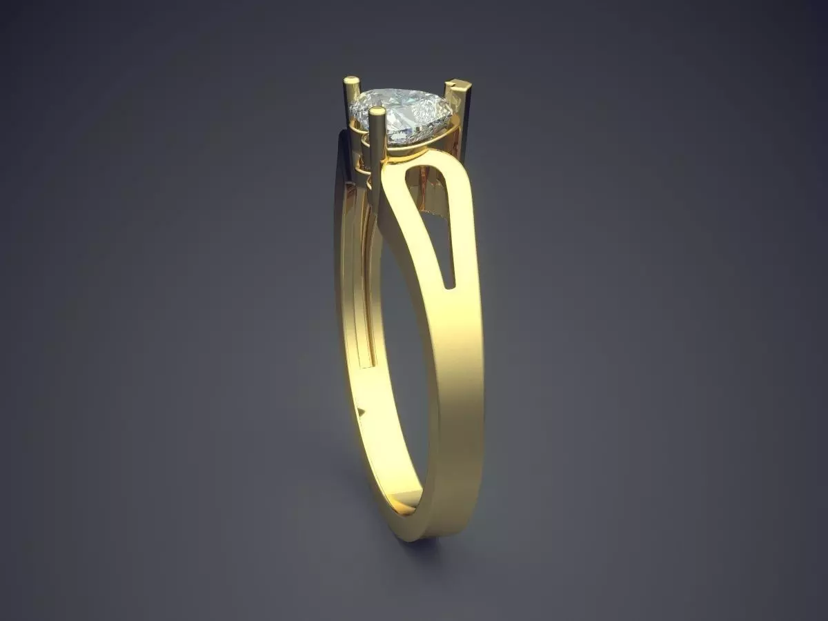 Ring With Heart Shape Diamond 3D print model_3