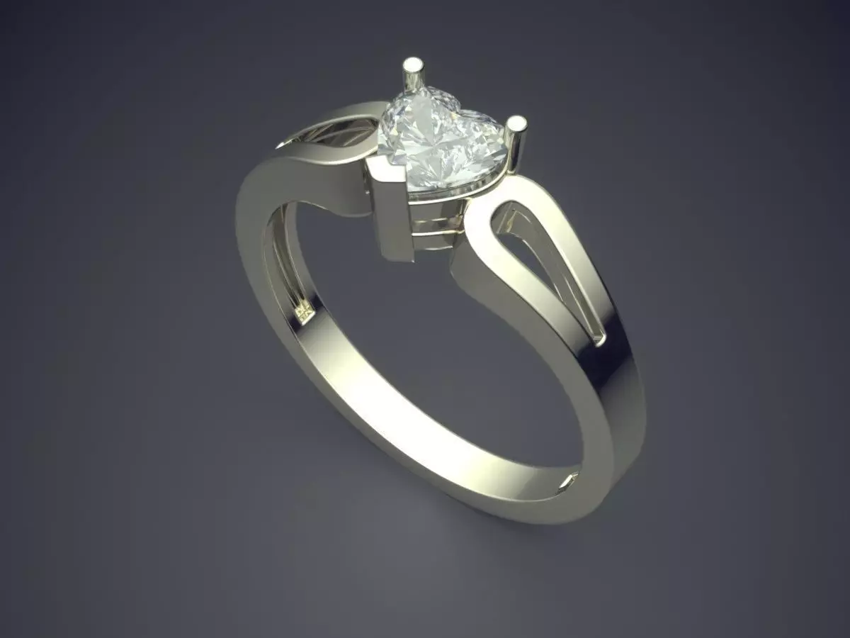 Ring With Heart Shape Diamond 3D print model_1