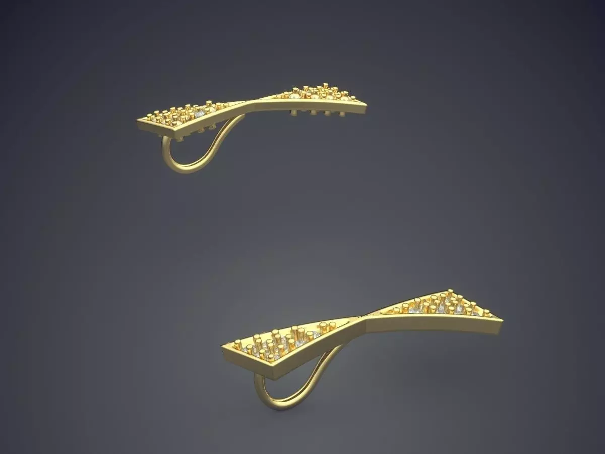 Pendants pair of gold earrings with diamonds 3D print model_3