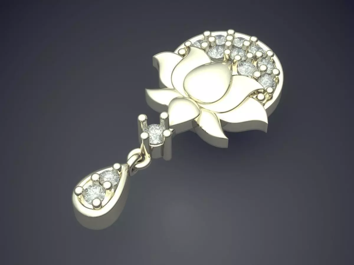 Flower Motif Pendant With Diamond 3D print model_1