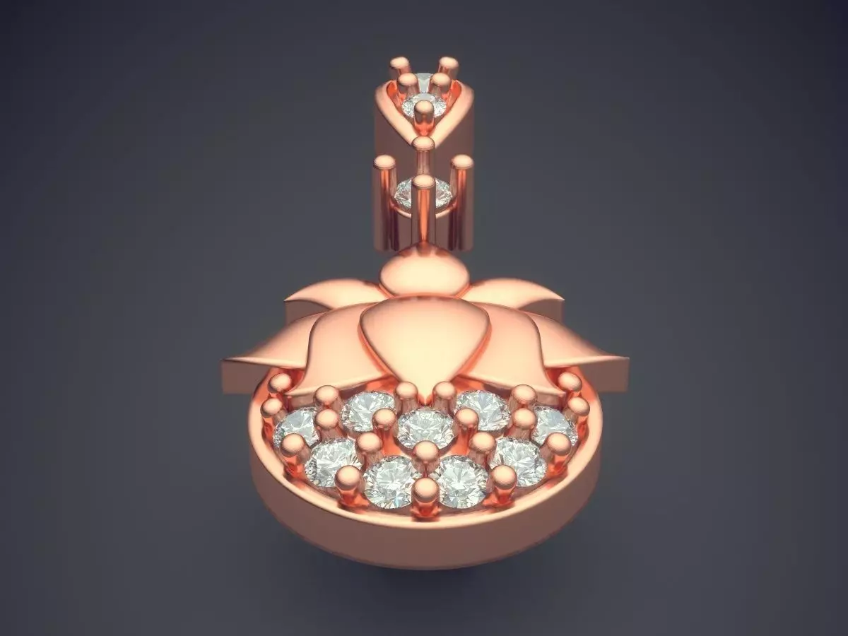 Flower Motif Pendant With Diamond 3D print model_2