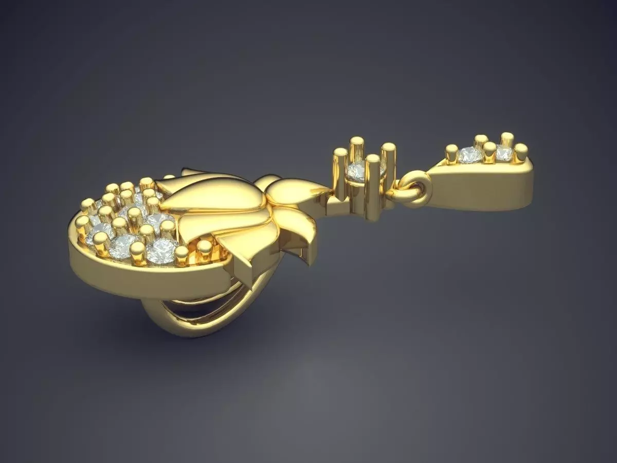 Flower Motif Pendant With Diamond 3D print model_3