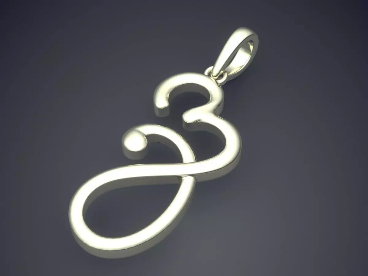 Pendant gold with letter e 3D print model_1