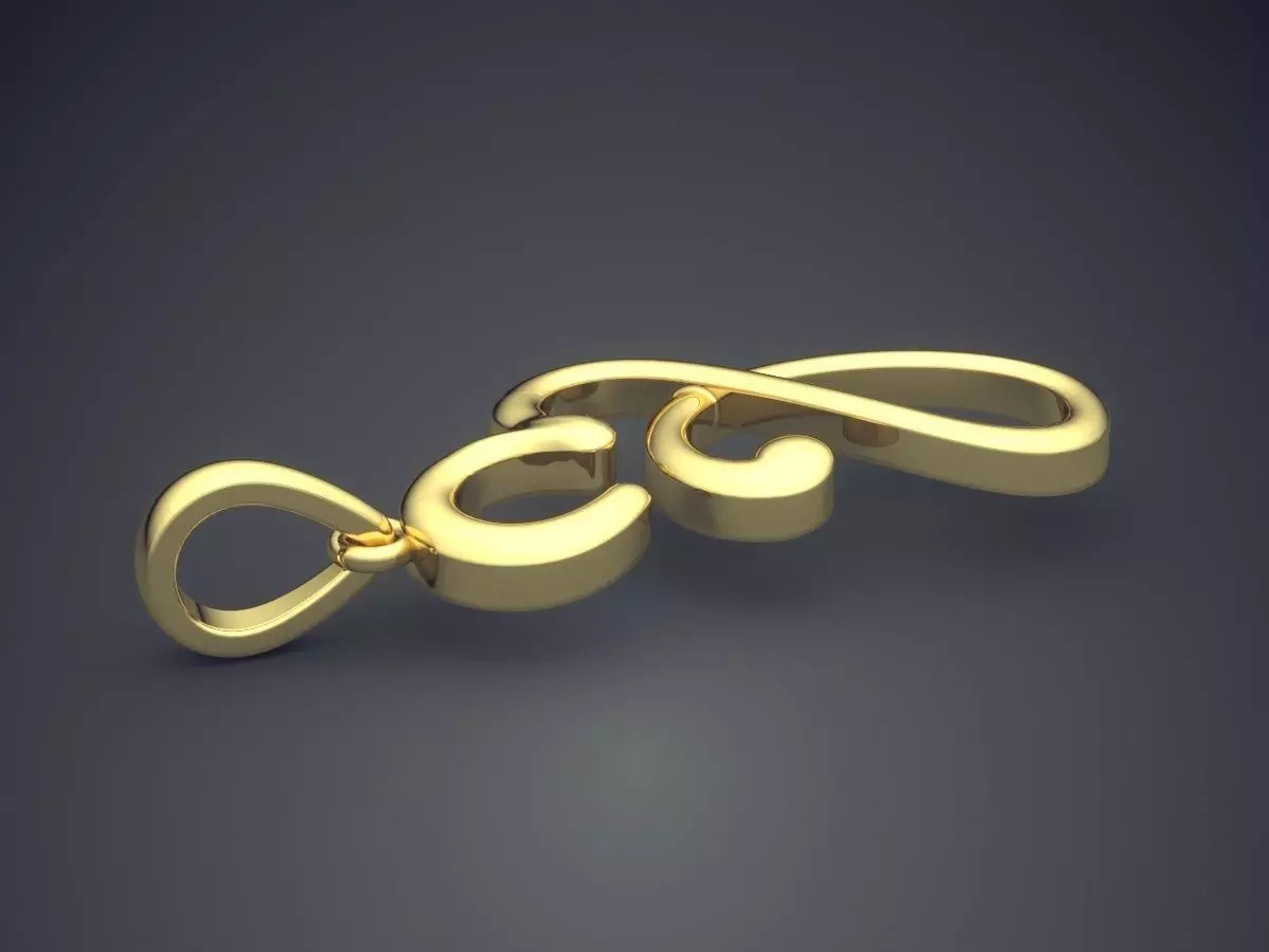Pendant gold with letter e 3D print model_3
