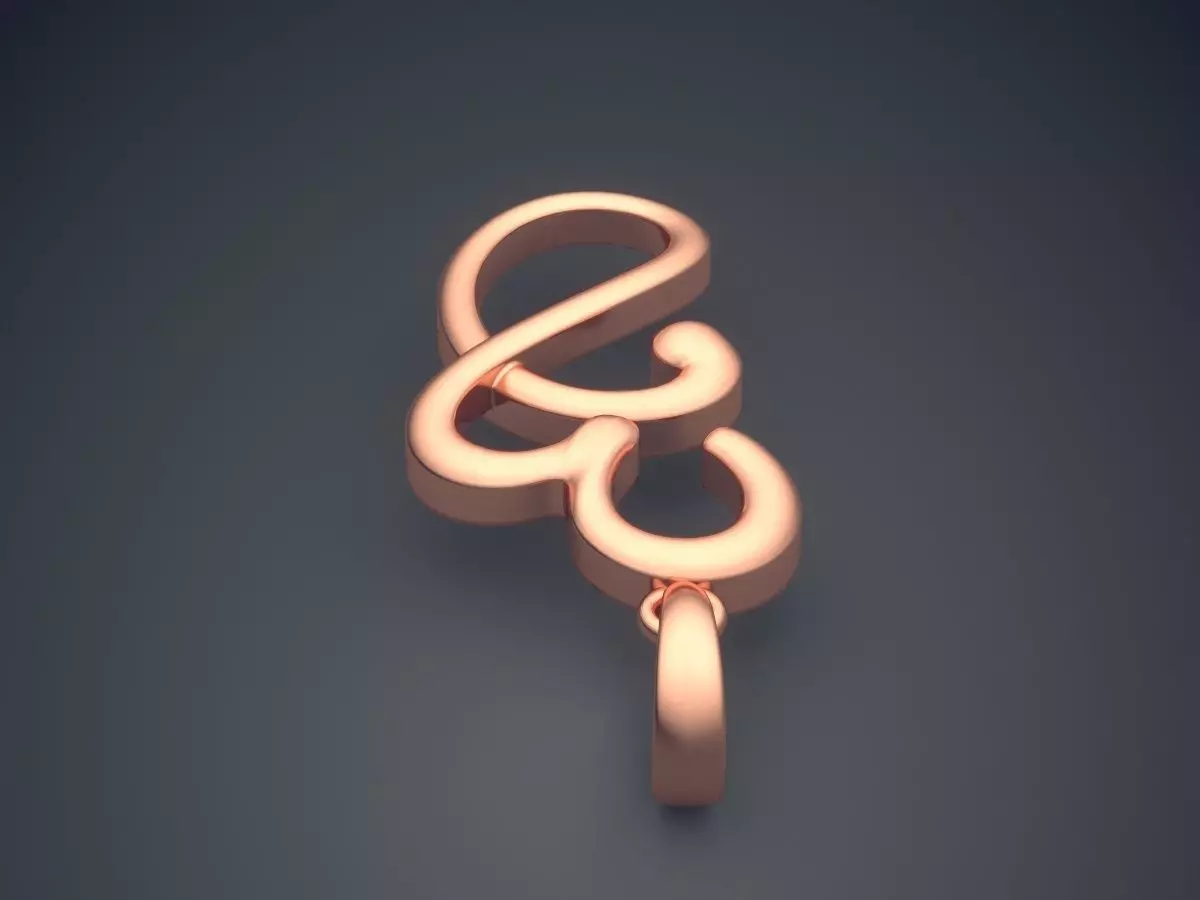 Pendant gold with letter e 3D print model_2