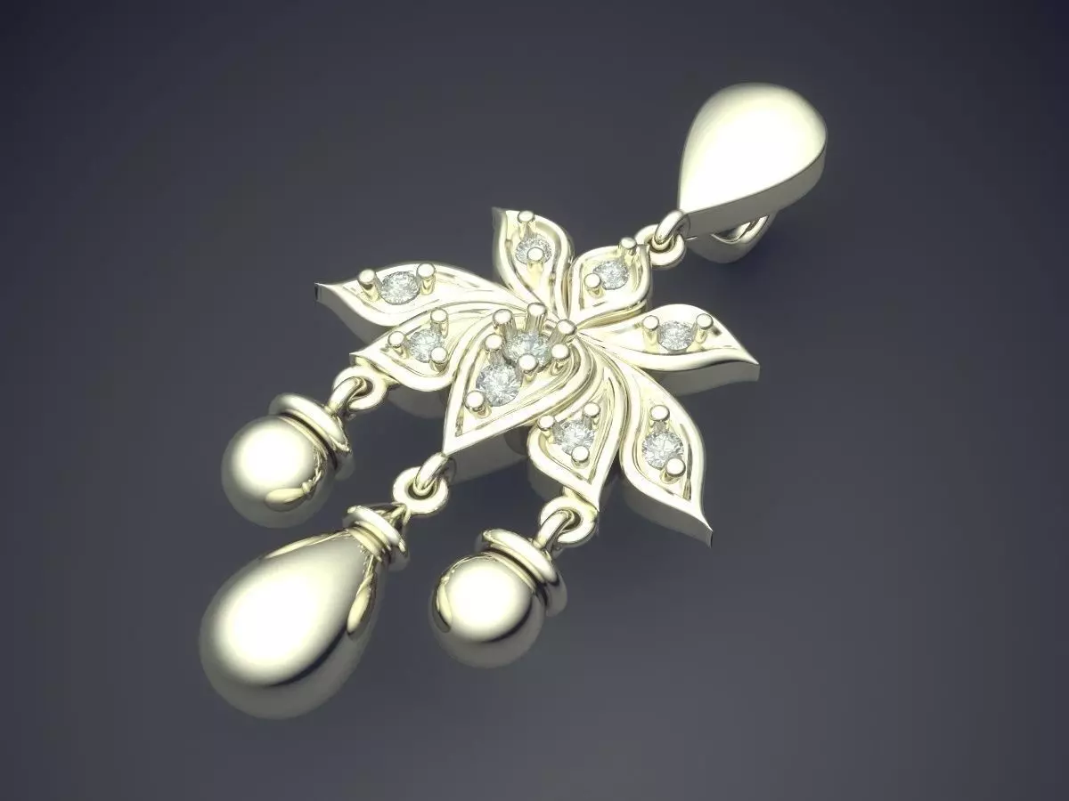 Flower Shape Pendant With Diamonds 3D print model_1