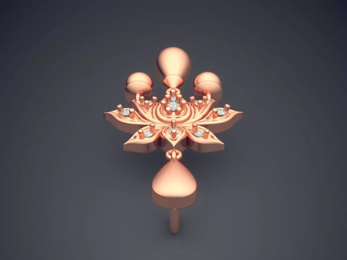 Flower Shape Pendant With Diamonds 3D print model_2