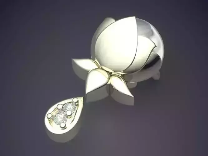 Flower Shape Pendant With Pearl And Diamonds
