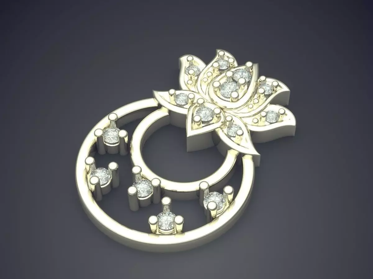 Flower Shape Pendant With Diamonds 3D print model_1