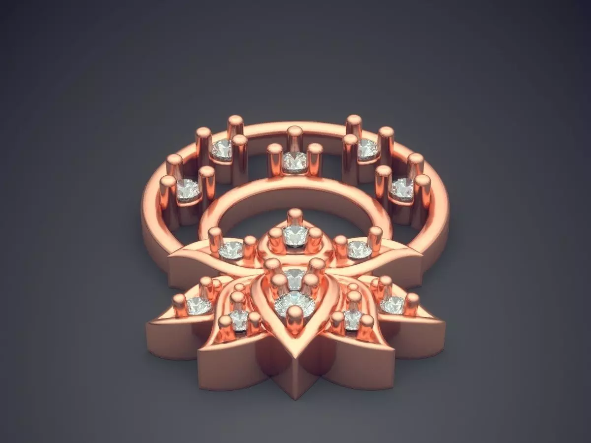 Flower Shape Pendant With Diamonds 3D print model_2