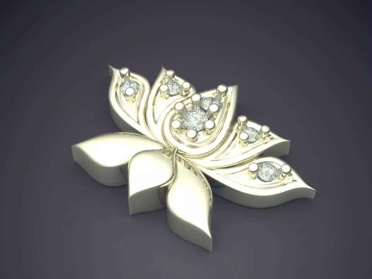 Flower Shape Pendant With Diamonds 3D print model_1