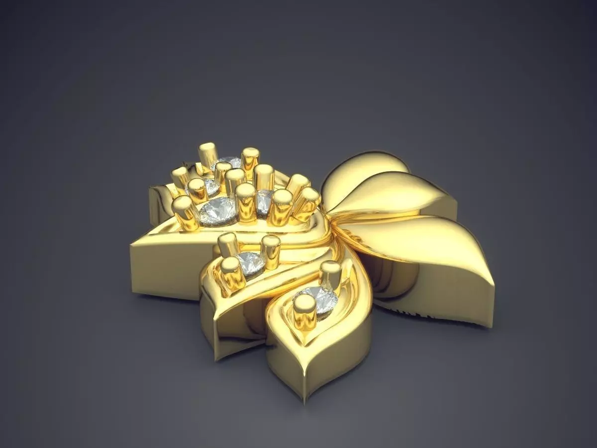 Flower Shape Pendant With Diamonds 3D print model_3