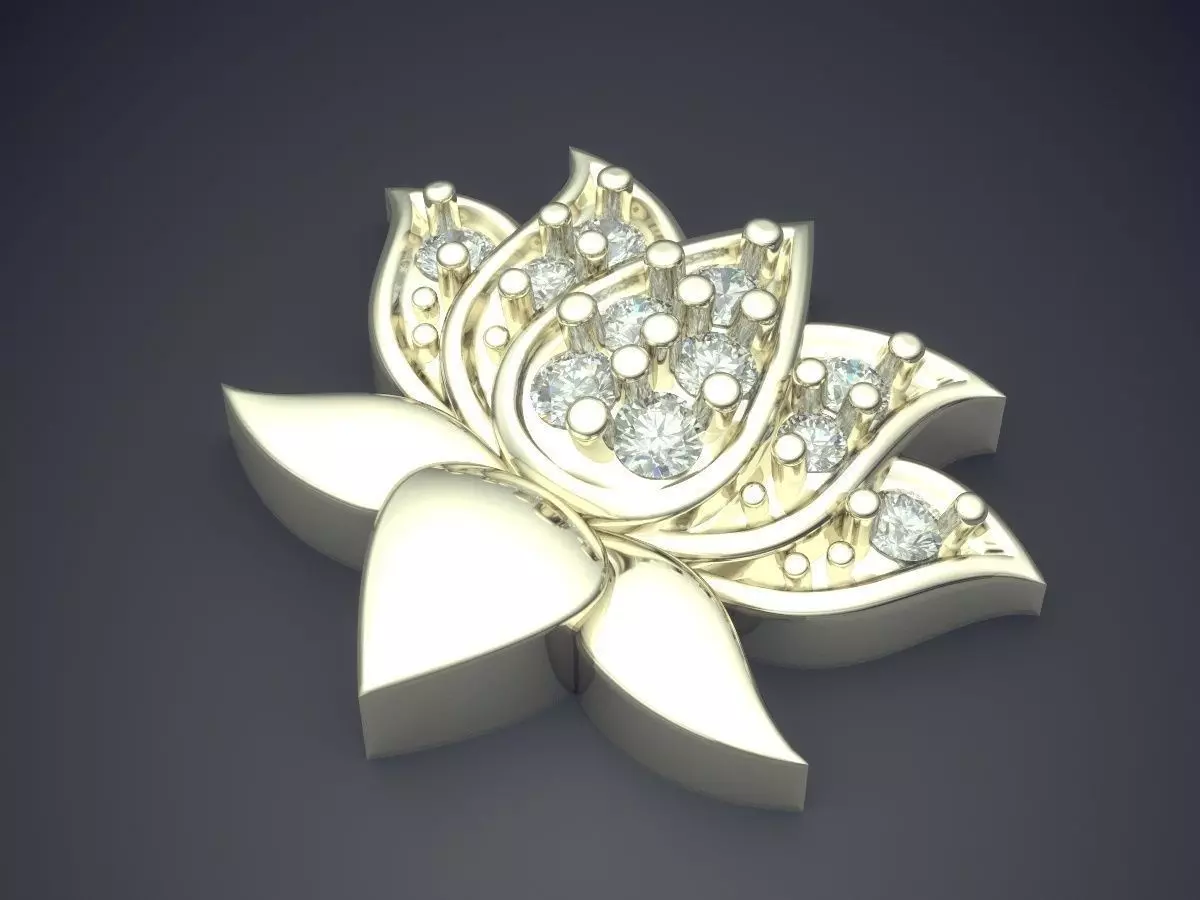 Flower Shape Pendant With Diamonds 3D print model_1