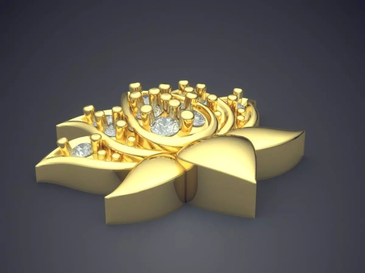 Flower Shape Pendant With Diamonds 3D print model_0