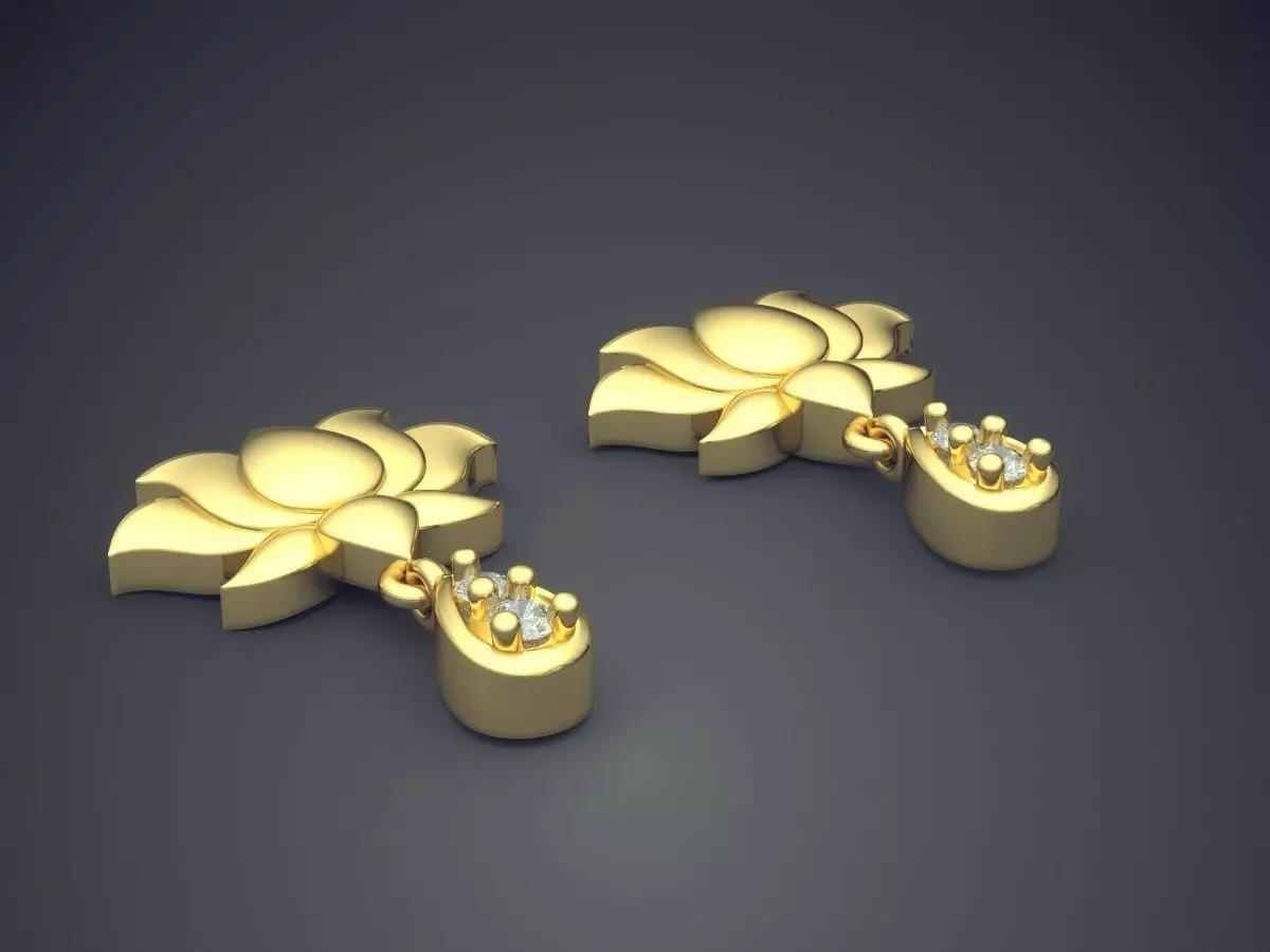 Flower Shape Earrings With Diamonds 3D print model_0