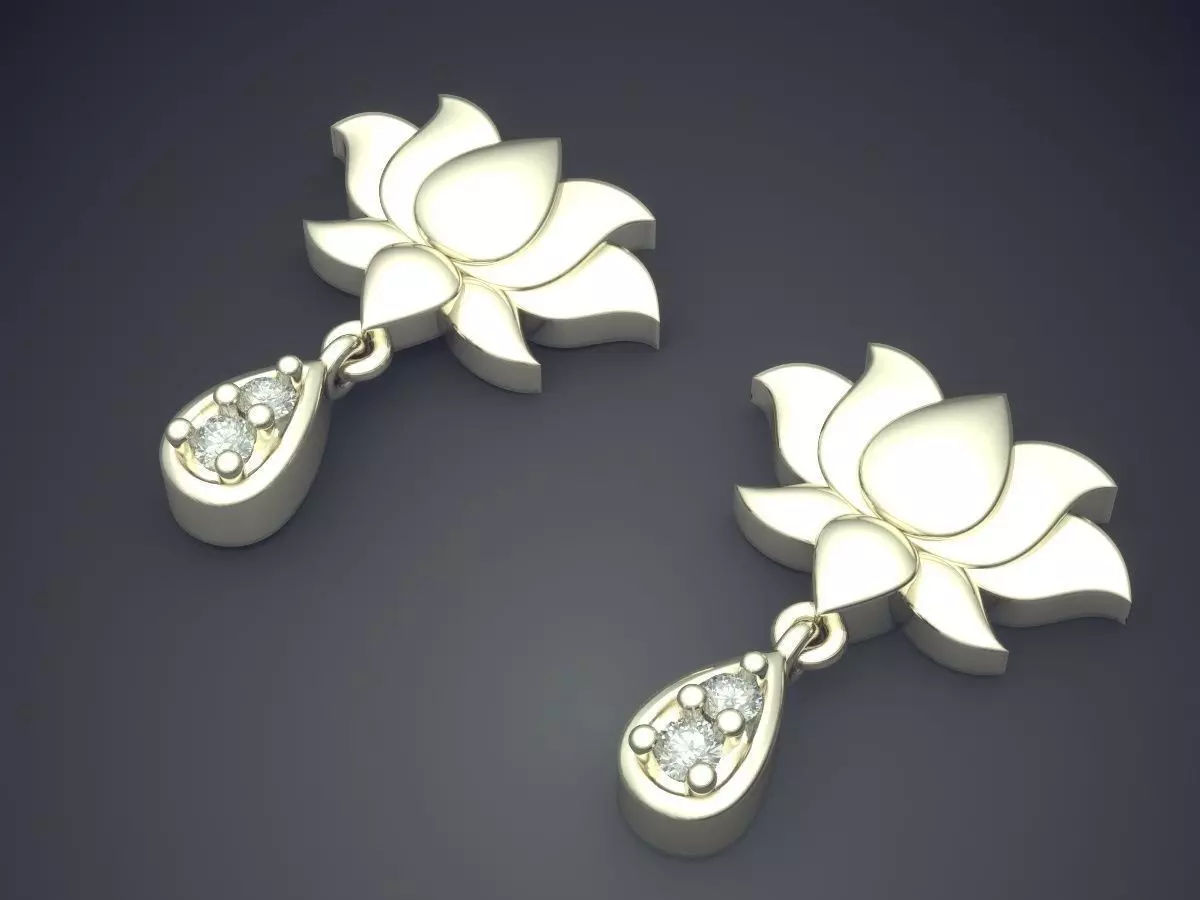 Flower Shape Earrings With Diamonds 3D print model_1
