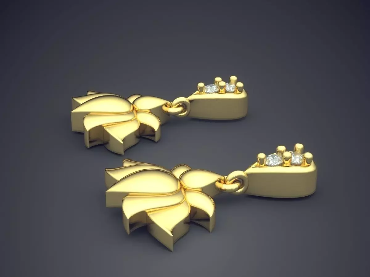 Flower Shape Earrings With Diamonds 3D print model_3