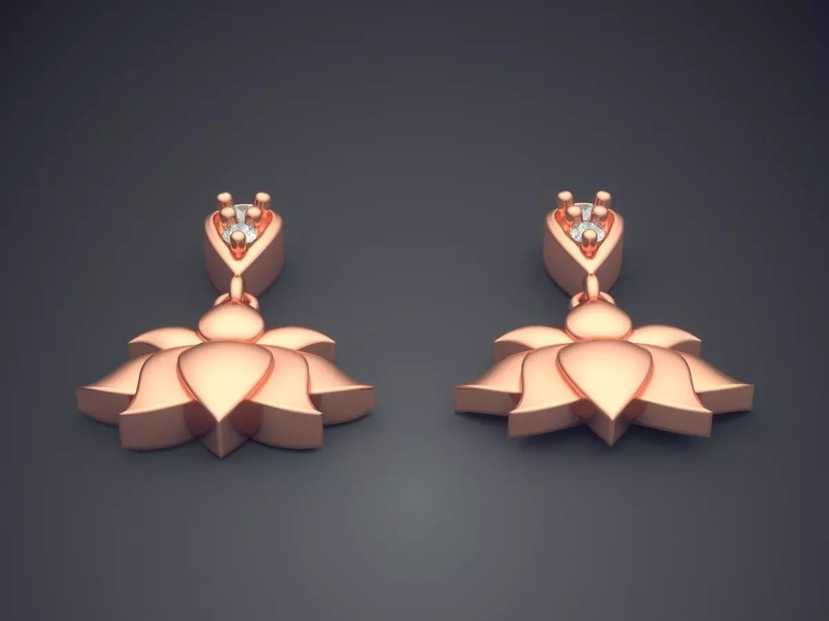Flower Shape Earrings With Diamonds 3D print model_2