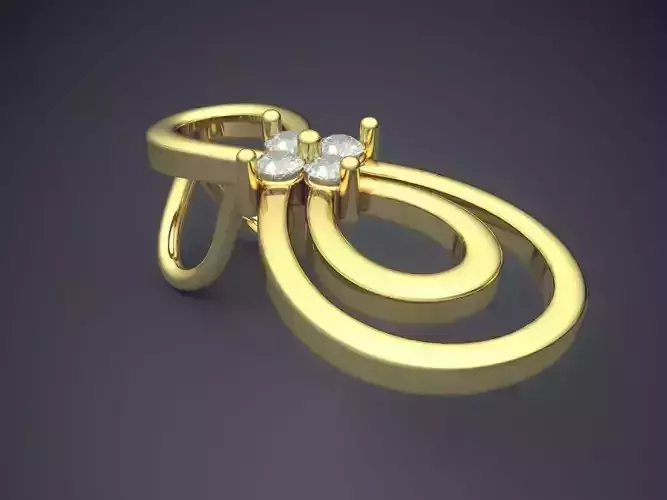 Pendant gold ring with two diamonds 3D print model