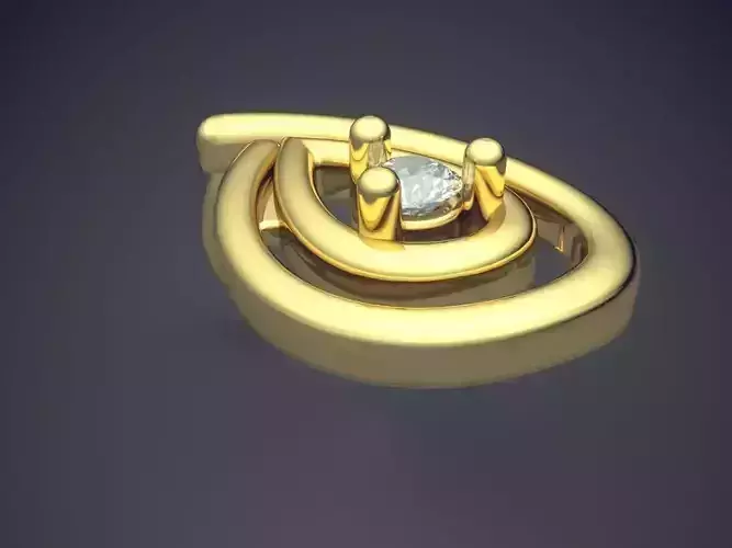 Pendant gold ring with diamond in center 3D print model