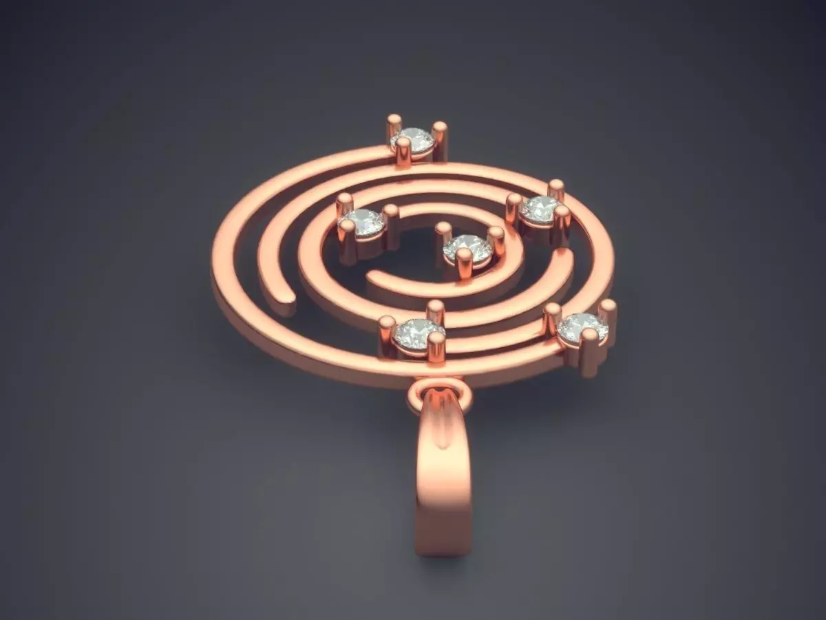 Swirl Shape Pendant With Diamonds 3D print model_2