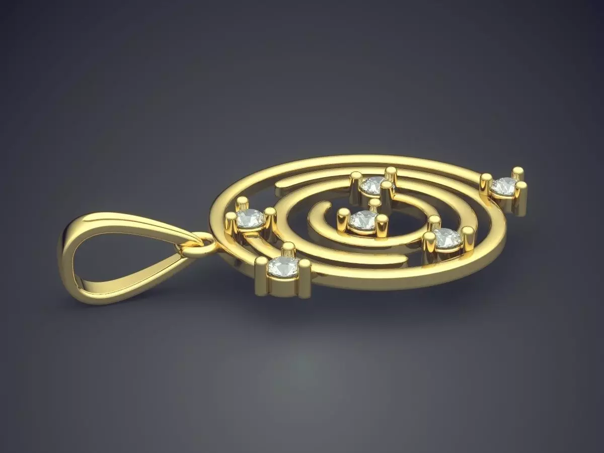Swirl Shape Pendant With Diamonds 3D print model_3