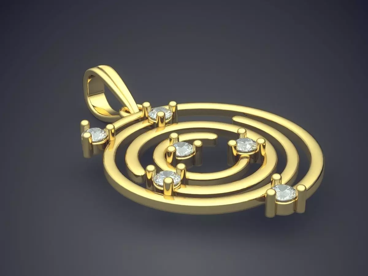 Swirl Shape Pendant With Diamonds 3D print model_0