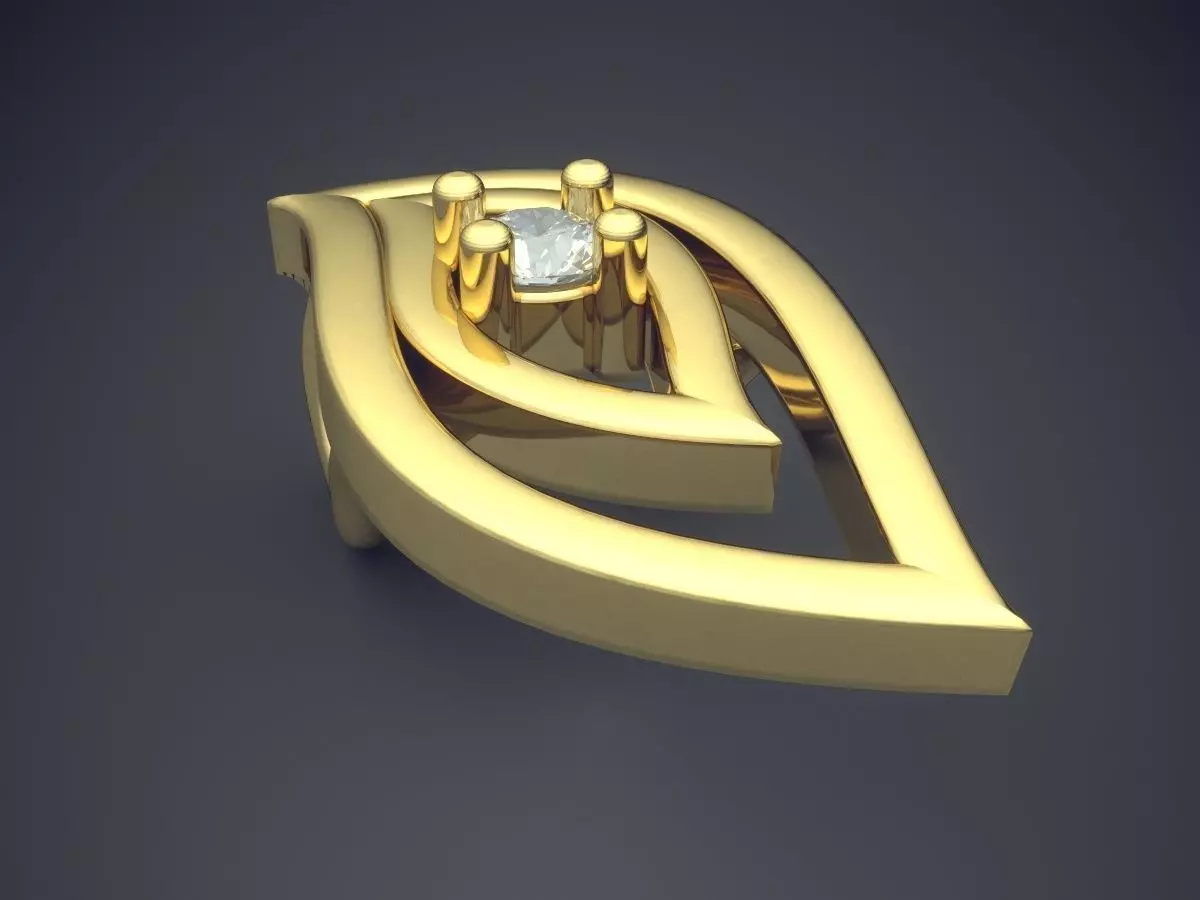 Leaf Shape Pendant With Diamond 3D print model_0